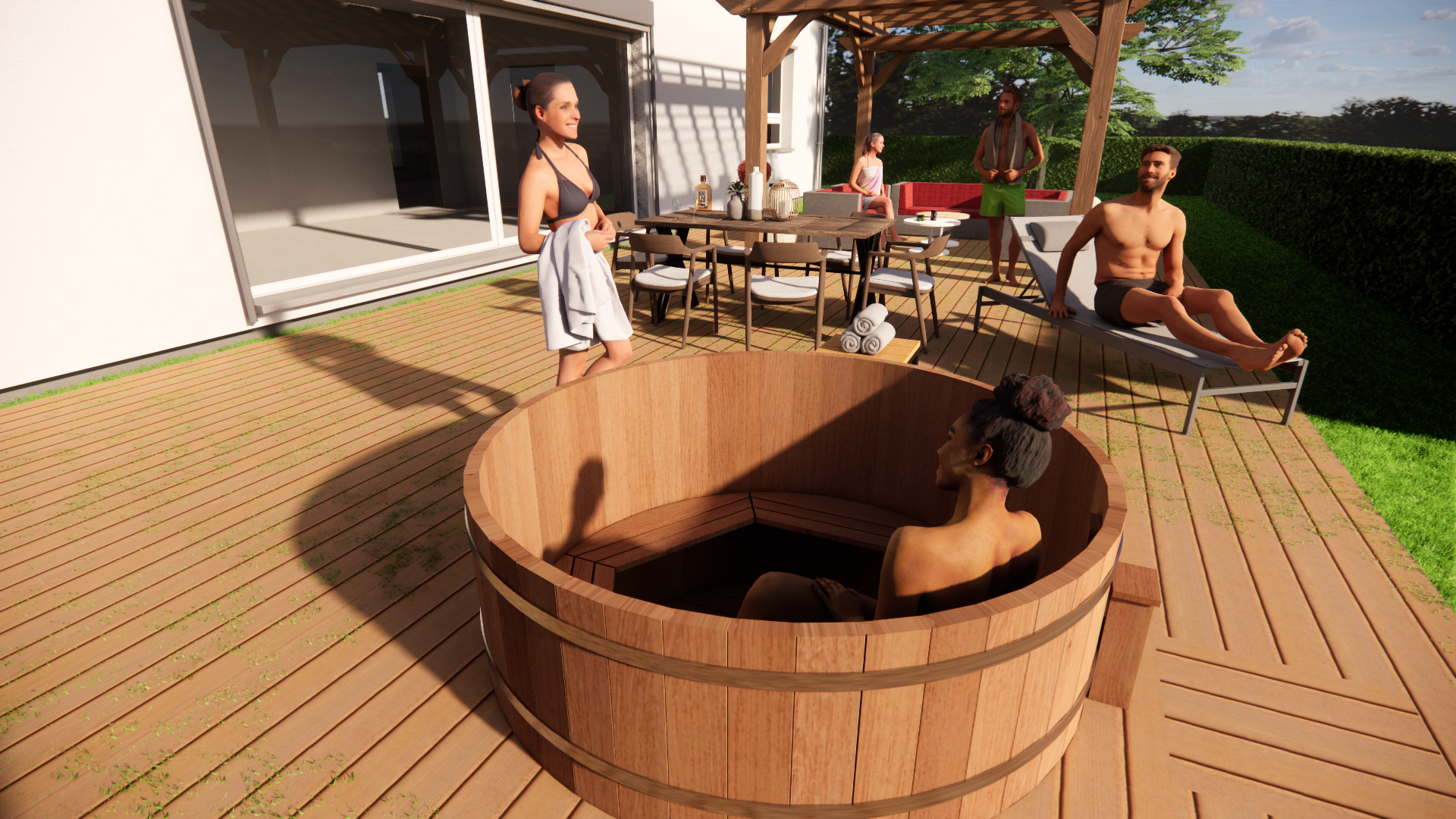 Bain nordique 150 cm encastré terrasse bois