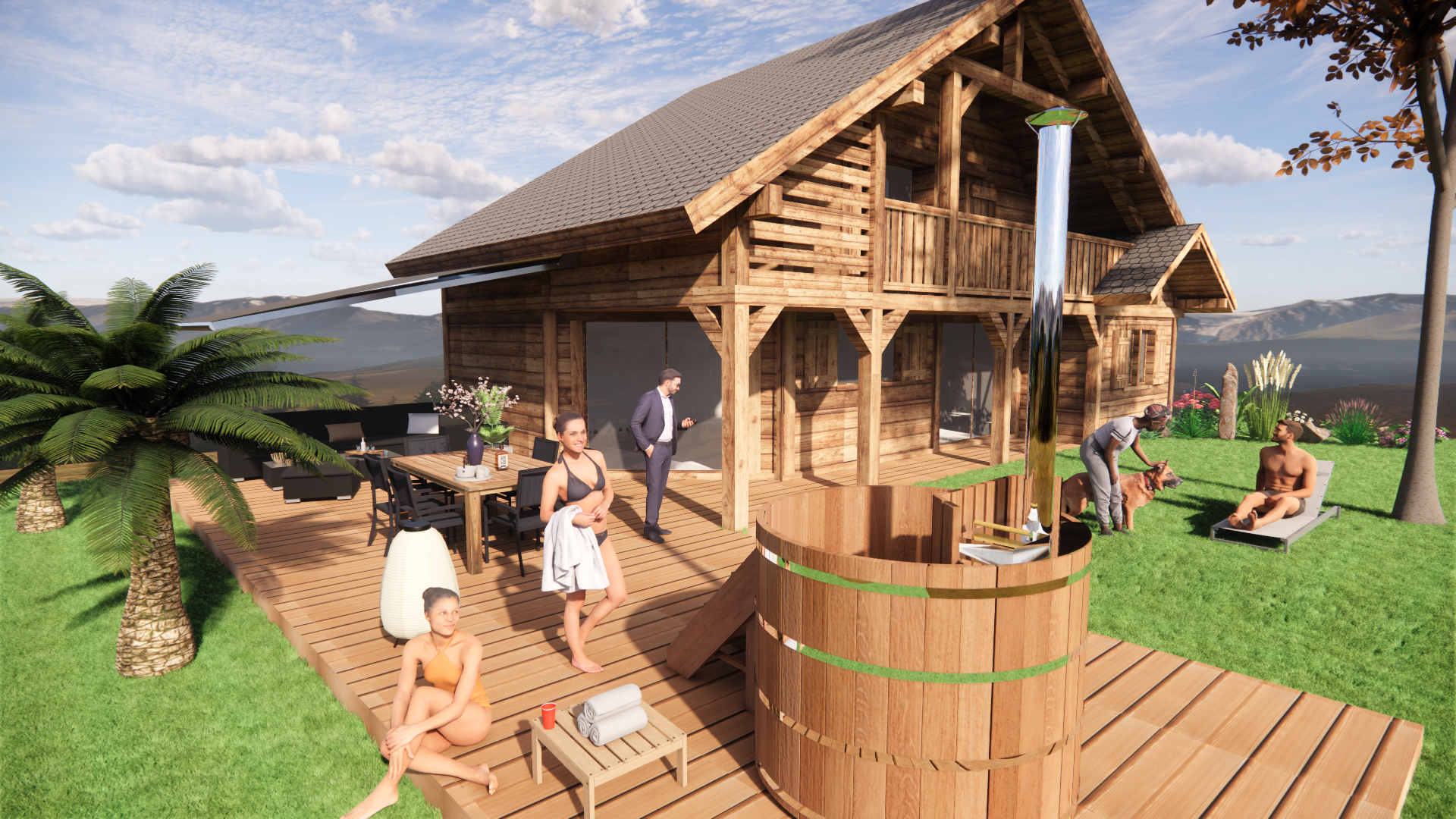 Bain nordique en bois pour chalet de montagne<br />
